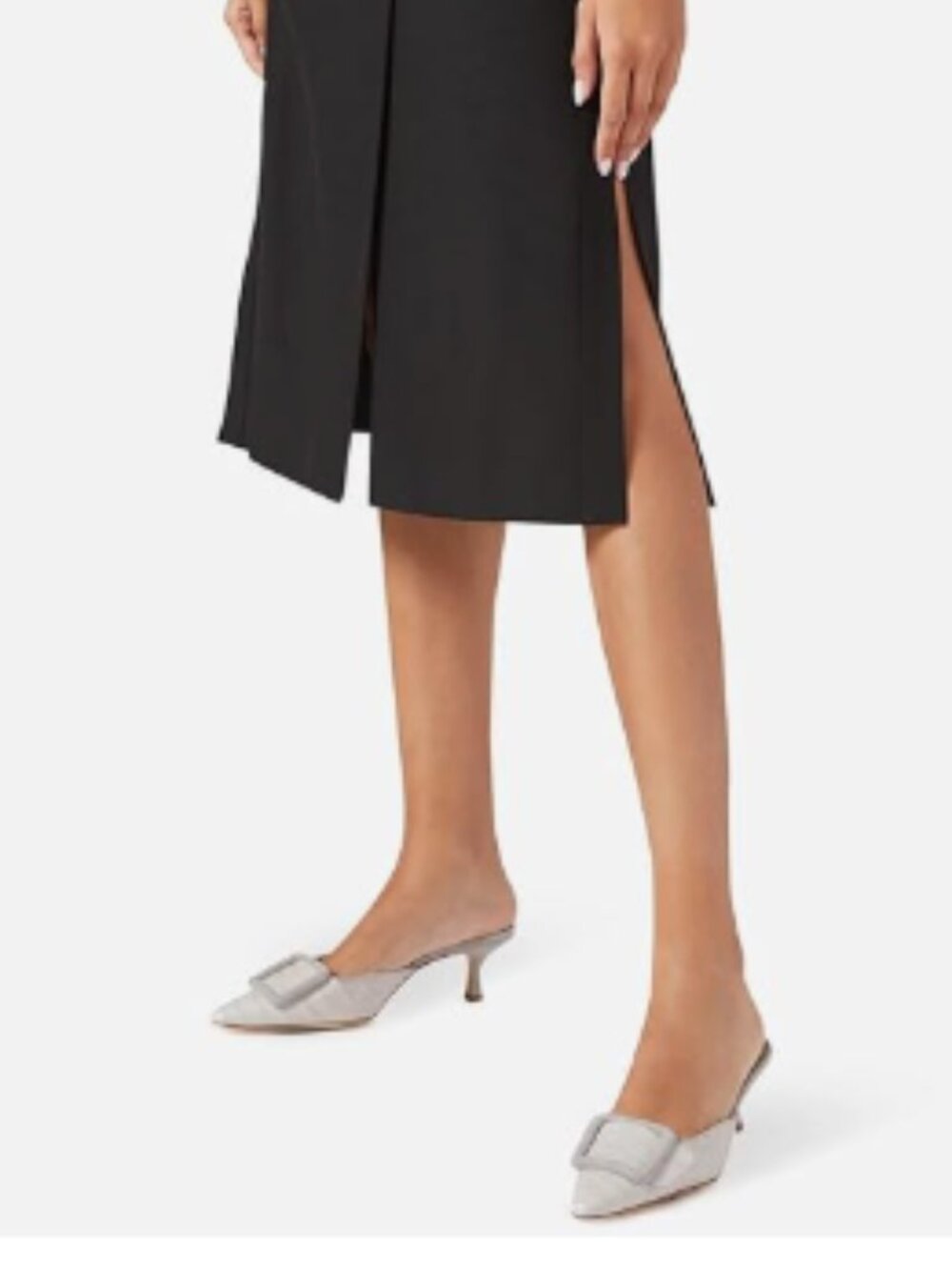 XYD Croc-embossed Ash Pointed Toe Mule Pumps with Buckle Kitten Low Heels Sandal